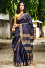 Load image into Gallery viewer,  Exclusive plain black tussar saree
