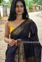 Load image into Gallery viewer,  Exclusive plain black tussar saree
