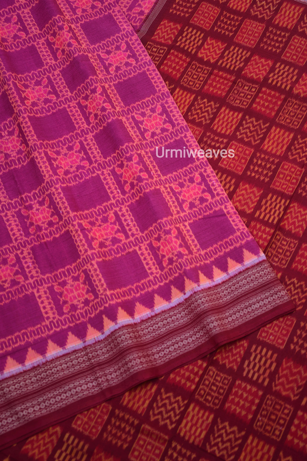 floral pattern purplepink sambalpuri cotton saree