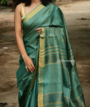 Load image into Gallery viewer,  Exclusive Green Tussar Silk Saree with Zari Work
