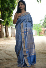 Load image into Gallery viewer, Tranquil Azure Elegance - Tussar Silk Saree with Zari Work
