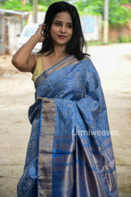Load image into Gallery viewer, Tranquil Azure Elegance - Tussar Silk Saree with Zari Work
