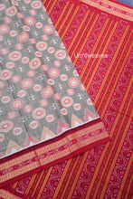 Load image into Gallery viewer, grey red circle design sambalpuri cotton saree
