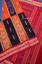 Load image into Gallery viewer, orange coffee floral design sambalpuri cotton saree
