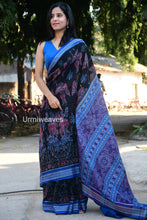 Load image into Gallery viewer, black blue sambalpuri cotton saree

